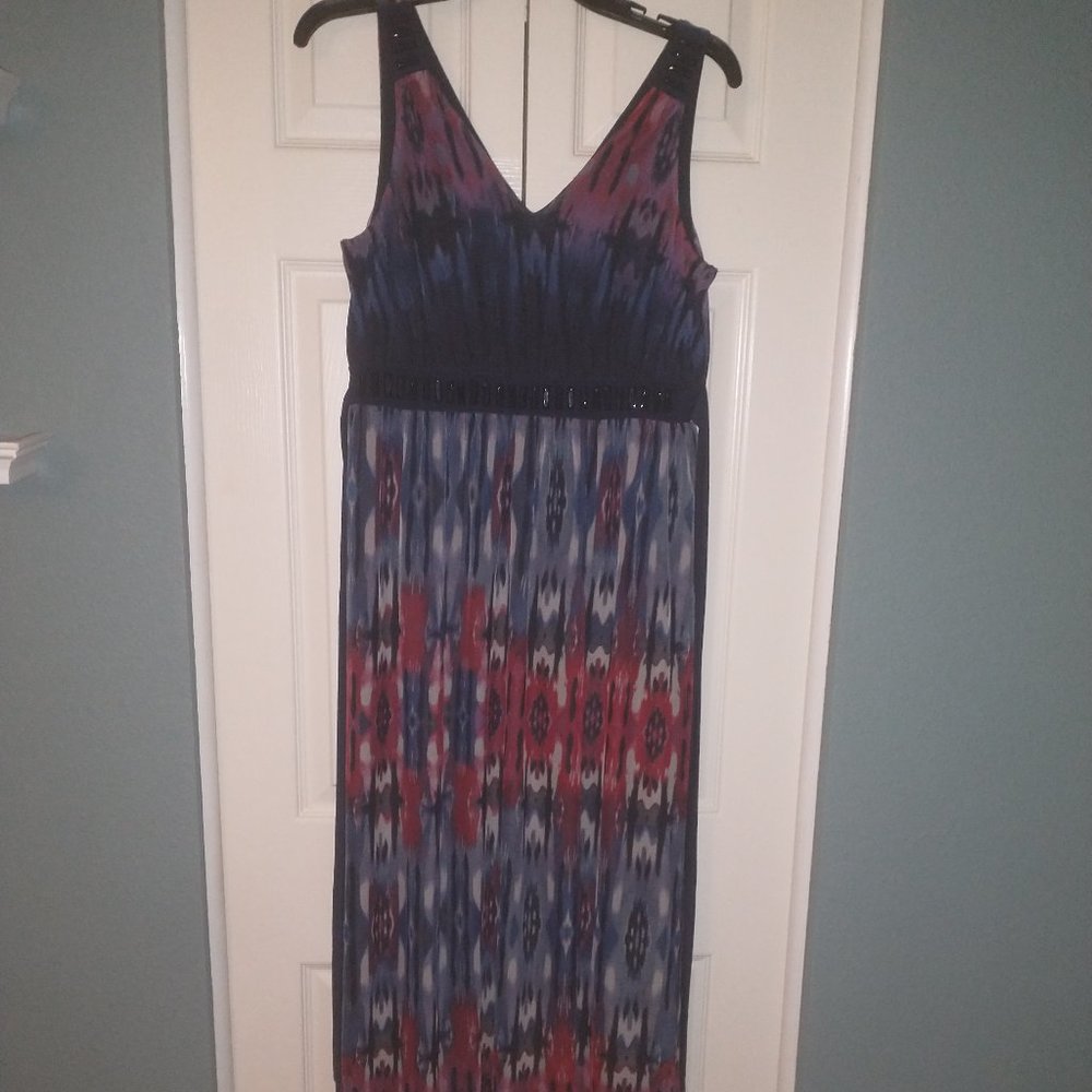 Dress Barn Empire Waist Multi Color Dress with Jewel Details